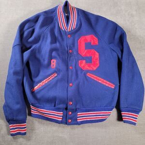 Vintage Mens Letterman Jacket Red Blue S Letter Naugalite‎ & Wool Size 38